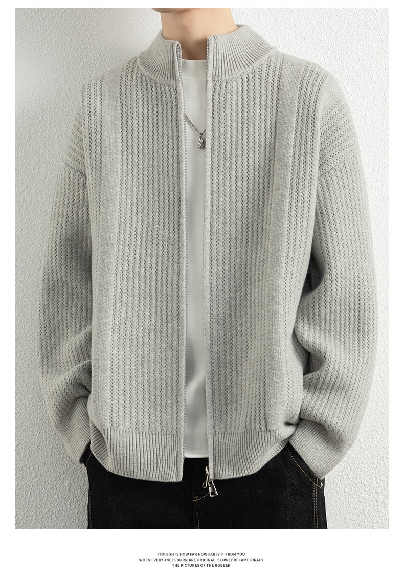 ROMON Men's Cardigan Knit Sweater Spring Autumn Trendy Casual Warm Drop Shoulder Stand Collar Jacket 7029 Dark Black 3X 2