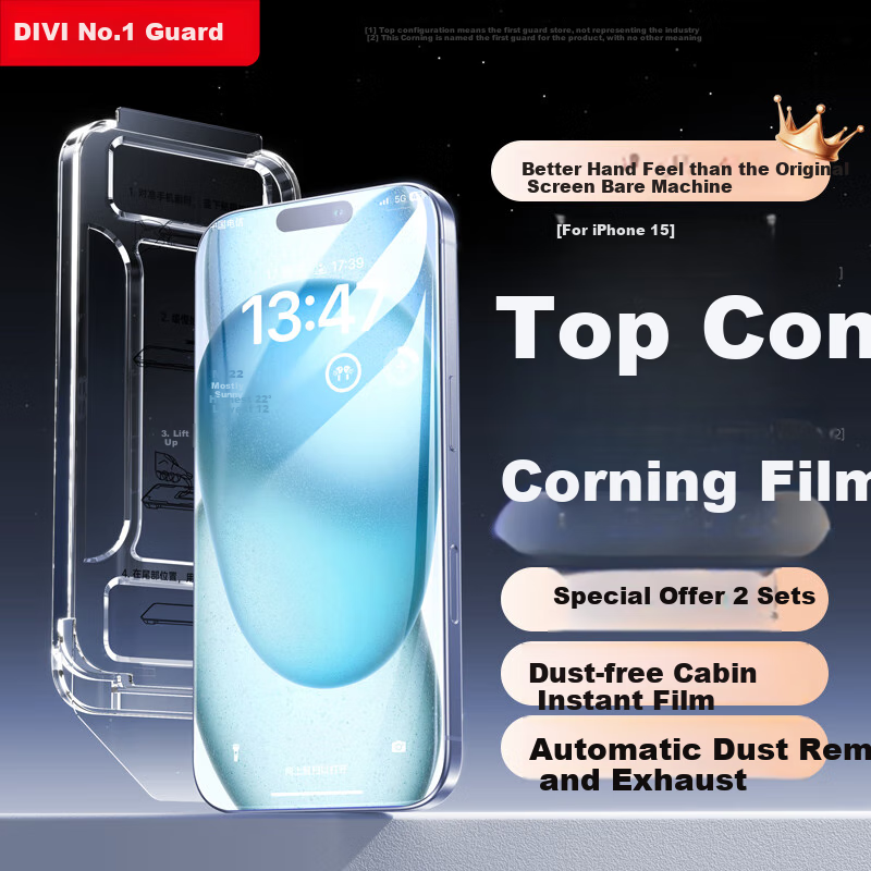 DIVI [Corning 2-Pack] Tempered Glass Screen Protector for IPhone 15, Full Coverage Anti-Drop Anti-Fingerprint Anti-Dust No White Edge HD Film Dust-Free Installatio