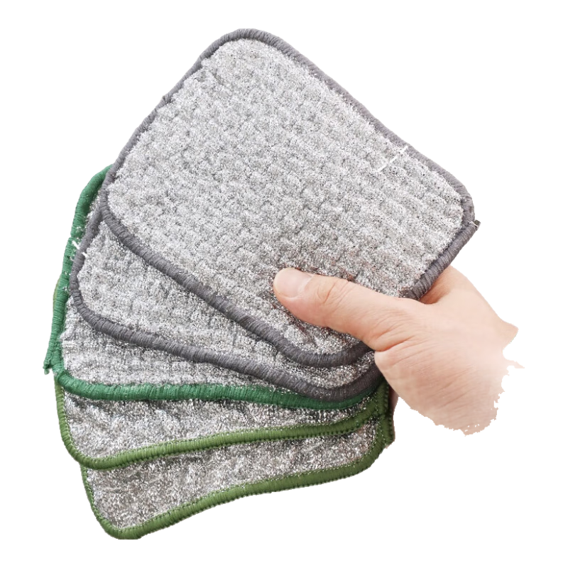 COODORA Steel Wire Double-Sided Dish Cloths 10-Pack - Replacement for Steel Wool Scrubbers, Kitchen Silver Thread Dish Towels, Non-Greasy