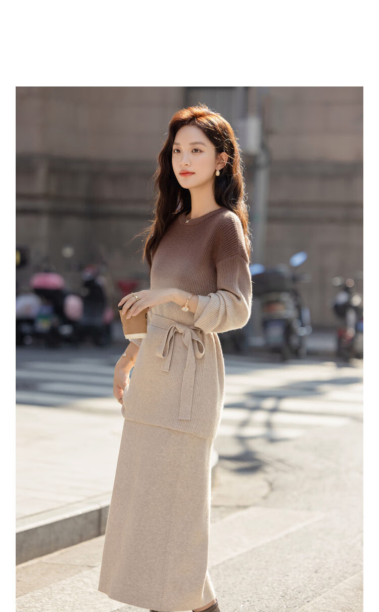 Demana Tie-Dye Gradient Set Winter Soft Fuzzy Yarn Waist-Cinching Top Elastic Waist Tie Skirt Two-Piece Set for Women 2
