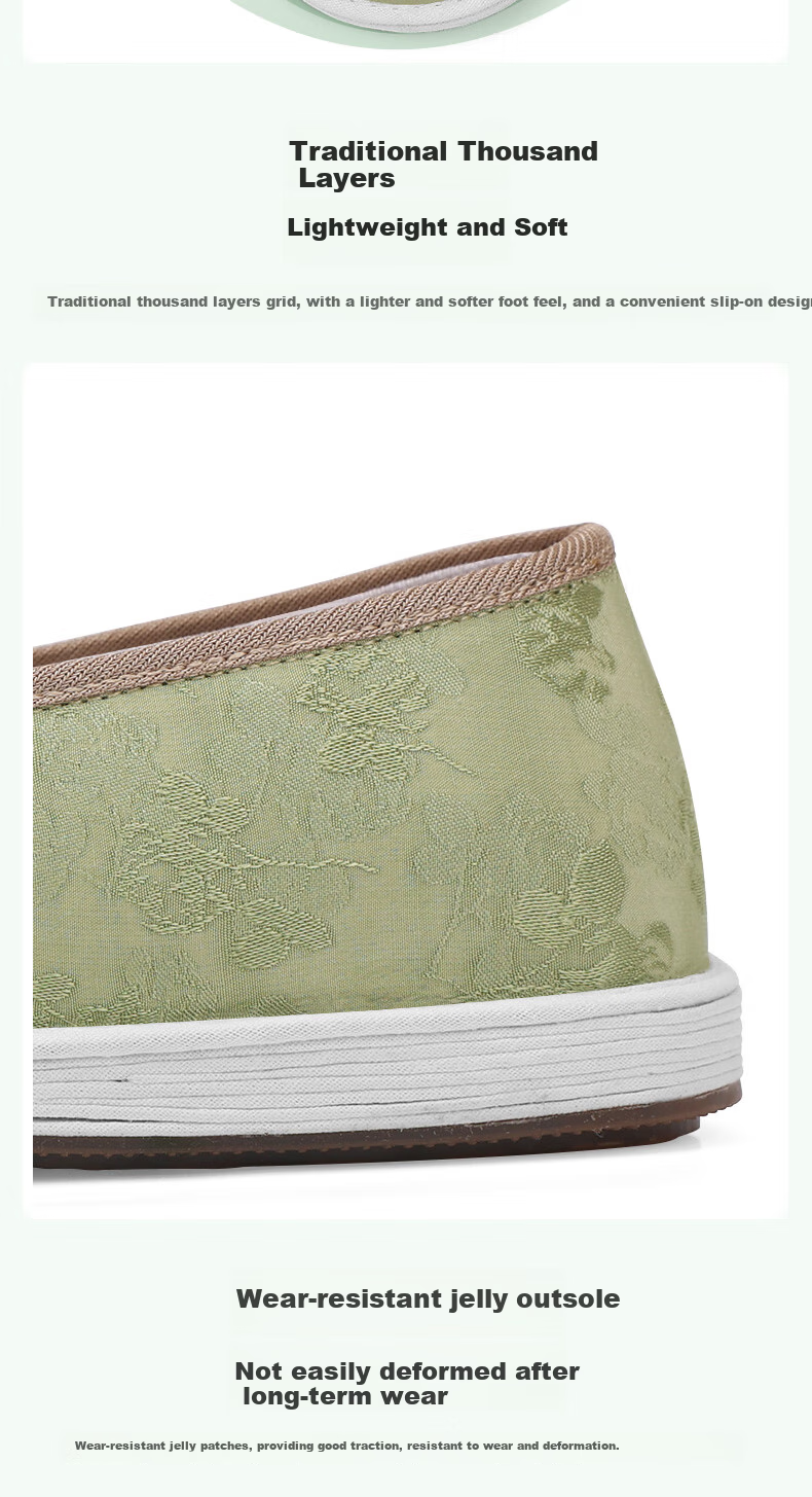 BUS HEYUAN Chinese Style Mugwort Layered Sole Jacquard Slip-On Old Beijing Cloth Shoes for Women 410-2021 Green 38 10