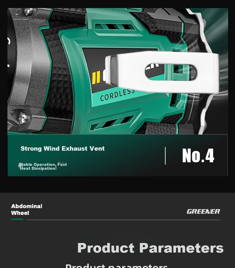 GREENER 21V Brushless Steel Cannon Lithium Drill, 55N.M Electric Drill, Rechargeable, Multi-Functional [Includes 27 Drill Bits] 39