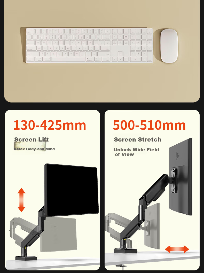 Geer Mechanical Arm Monitor Stand, Desktop Clamp-On No-Drill Computer Screen Support Arm, VESA Monitor Lifting And Heightening Bracket Base, 17-32 Inches 8