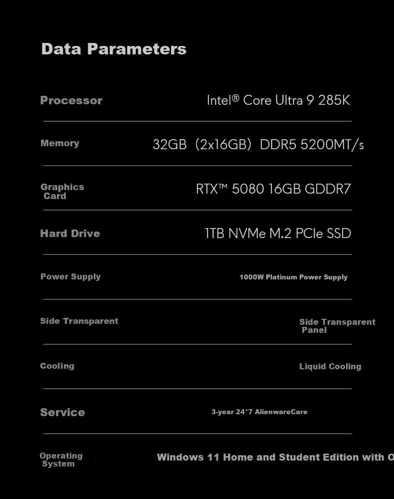 Alienware Desktop Starship R17 High-End Gaming PC (Ultra9, 32GB RAM, 1TB Storage, RTX50 Series GPU) Water-Cooled AI Training Black Myth: Wukong Design Statio 12