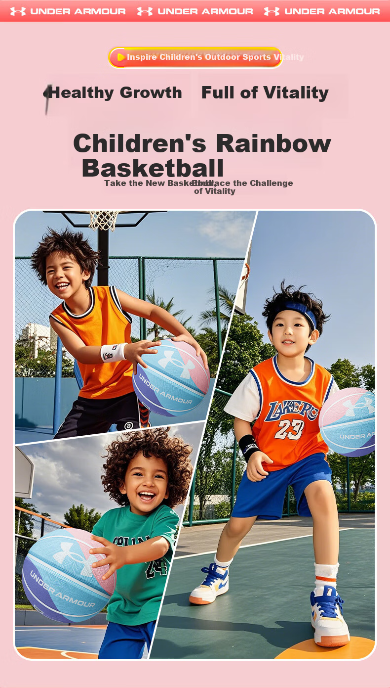 Under Armour Basketball, Size 5 for Children, Youth, Elementary School Students, Kindergarten, Indoor And Outdoor Competition, Non-Slip, Wear-Resistant, Girls' Size 5, Gift 3