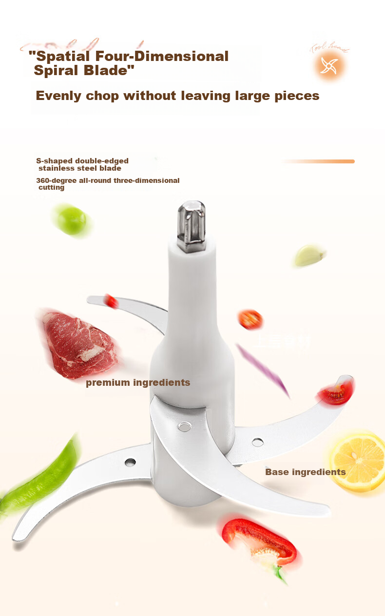 CHIGO Meat Grinder for Home Use, Mincer Machine, 304 Stainless Steel Small Multifunctional Food Processor, Meat Chopper, Dumpling Filling And Garlic Paste Maker, 2L Dual Blade Head ZG-L805 6