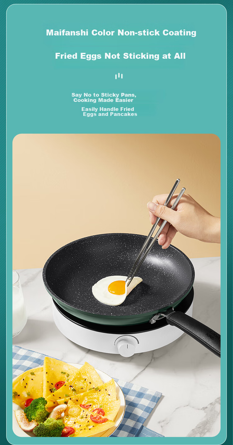 COOKER KING Cookware Set Non-Stick Wok And Frying Pan Two-Piece Set Easy-Clean Compatible with Induction Cooker Green Pot BG01TZ 7