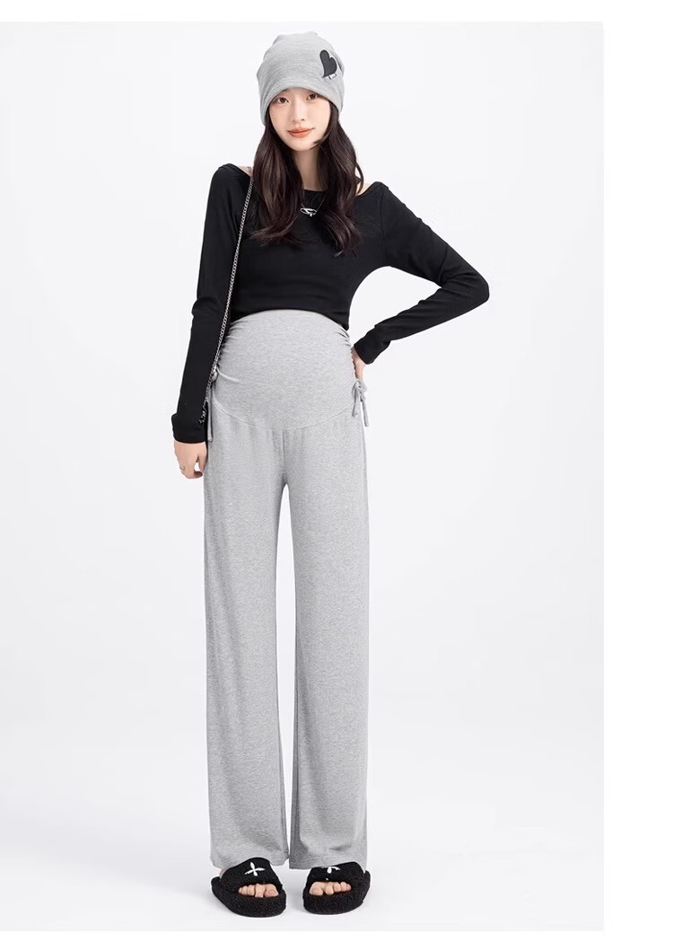 JOYNCLEON Maternity Summer Cotton Wide-Leg Pants Black M Jyk200502 22