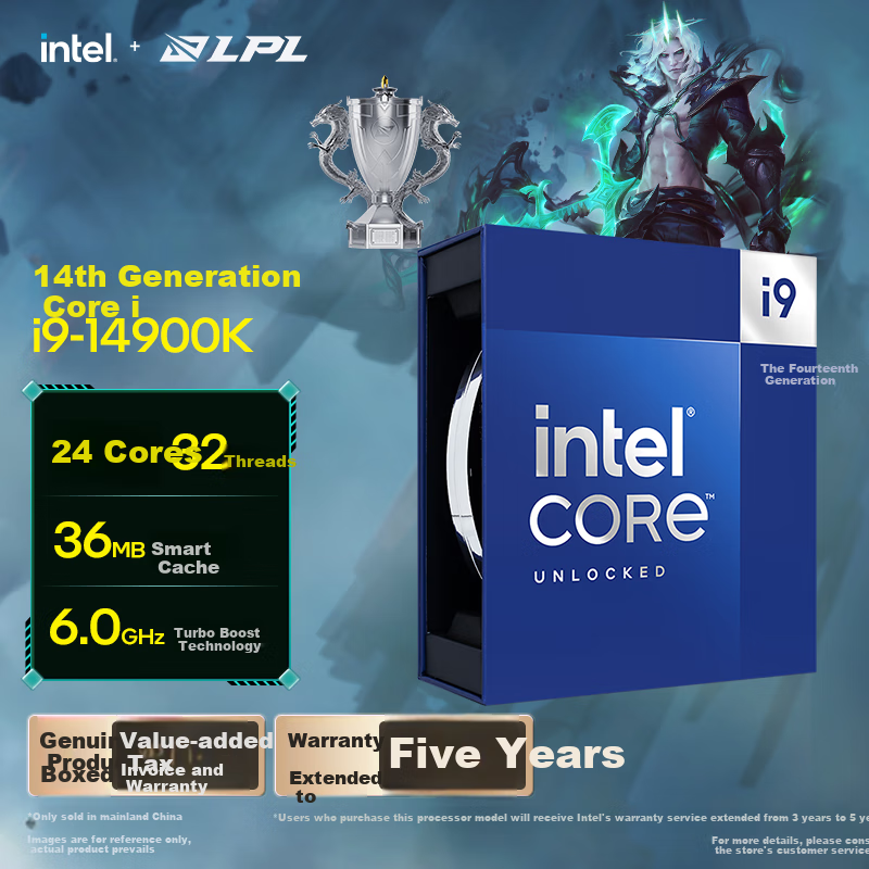 Intel Core 14th Gen I9 Processor 14900K, 24 Cores 32 Threads, Five-Year Warranty, Boxed Desktop CPU for Gaming, E-Sports, And Video Editing