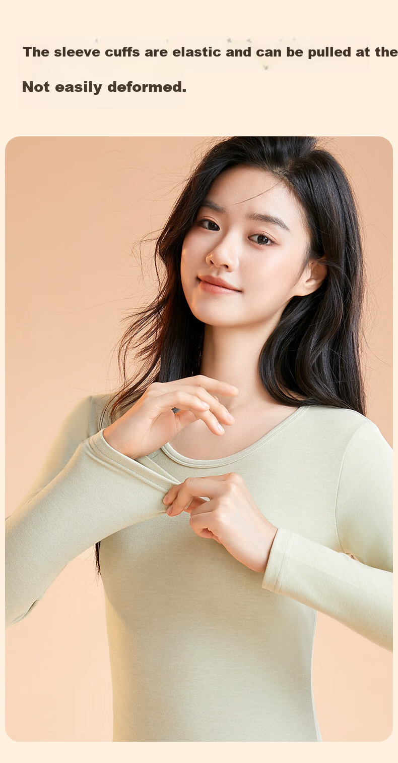 Fentengkean Thermal Underwear for Women, Thick Warm Anti-Cold Yang Ion High-Elastic Slim Base Layer Autumn Top And Pants Set, Christmas Gift 30