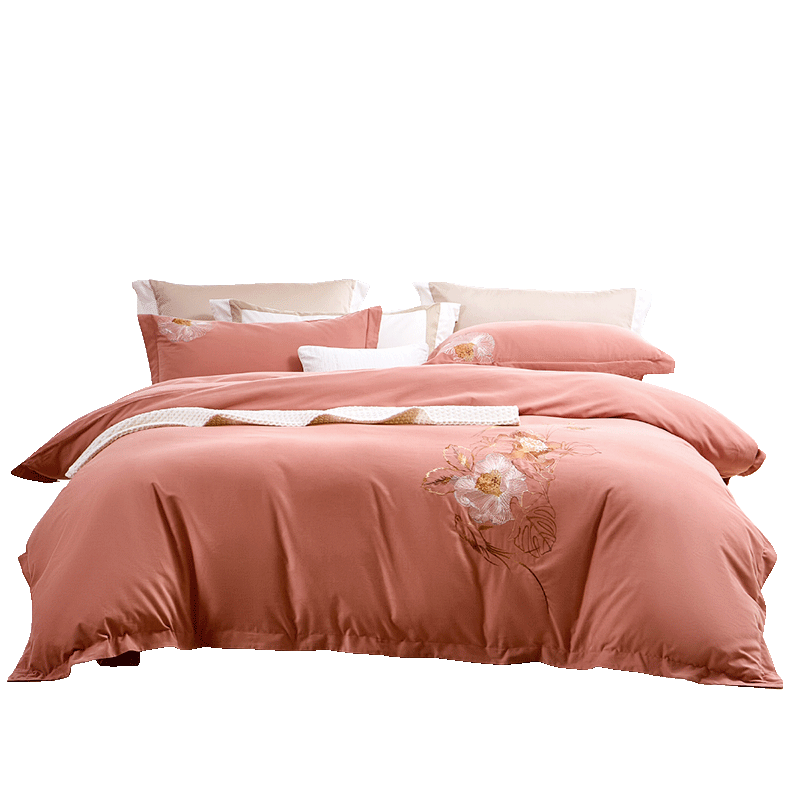 FUANNA 60-Count Long-Staple Cotton Four-Piece Set A-Class Sateen Brushed Cotton Bed Sheet and Duvet Cover Single/Double 230x229cm Agarwood