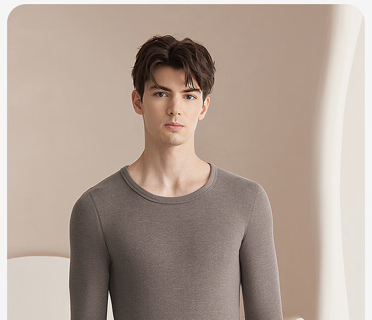 LangSha Men's Thermal Underwear Antibacterial Mite-Resistant Cashmere Silk Lightweight Crew Neck Double-Sided Fleece Autumn Top and Bottom Set 12