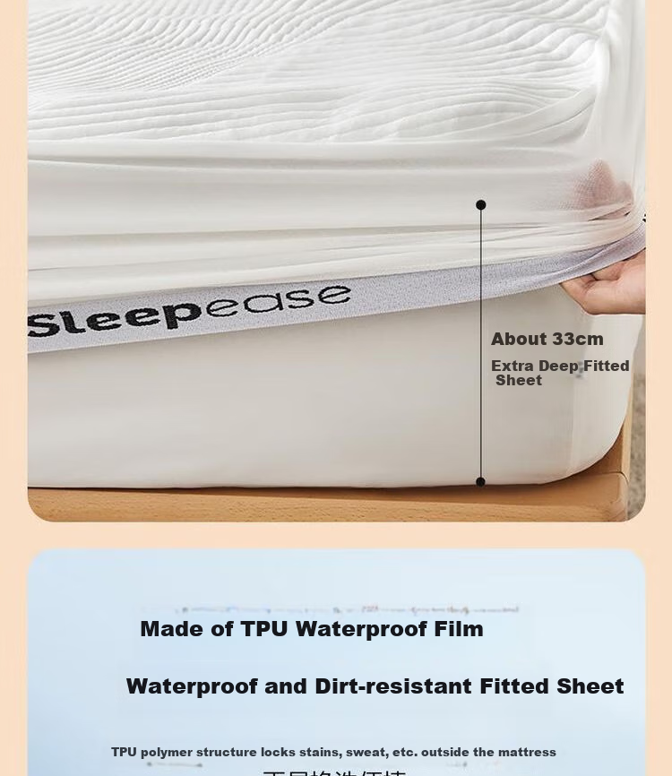 Wangyiyanxuan Mattress Protector, 3-Layer Standard Class A Antibacterial Waterproof Mattress Pad, 150×200cm, White Fitted Sheet Style 12