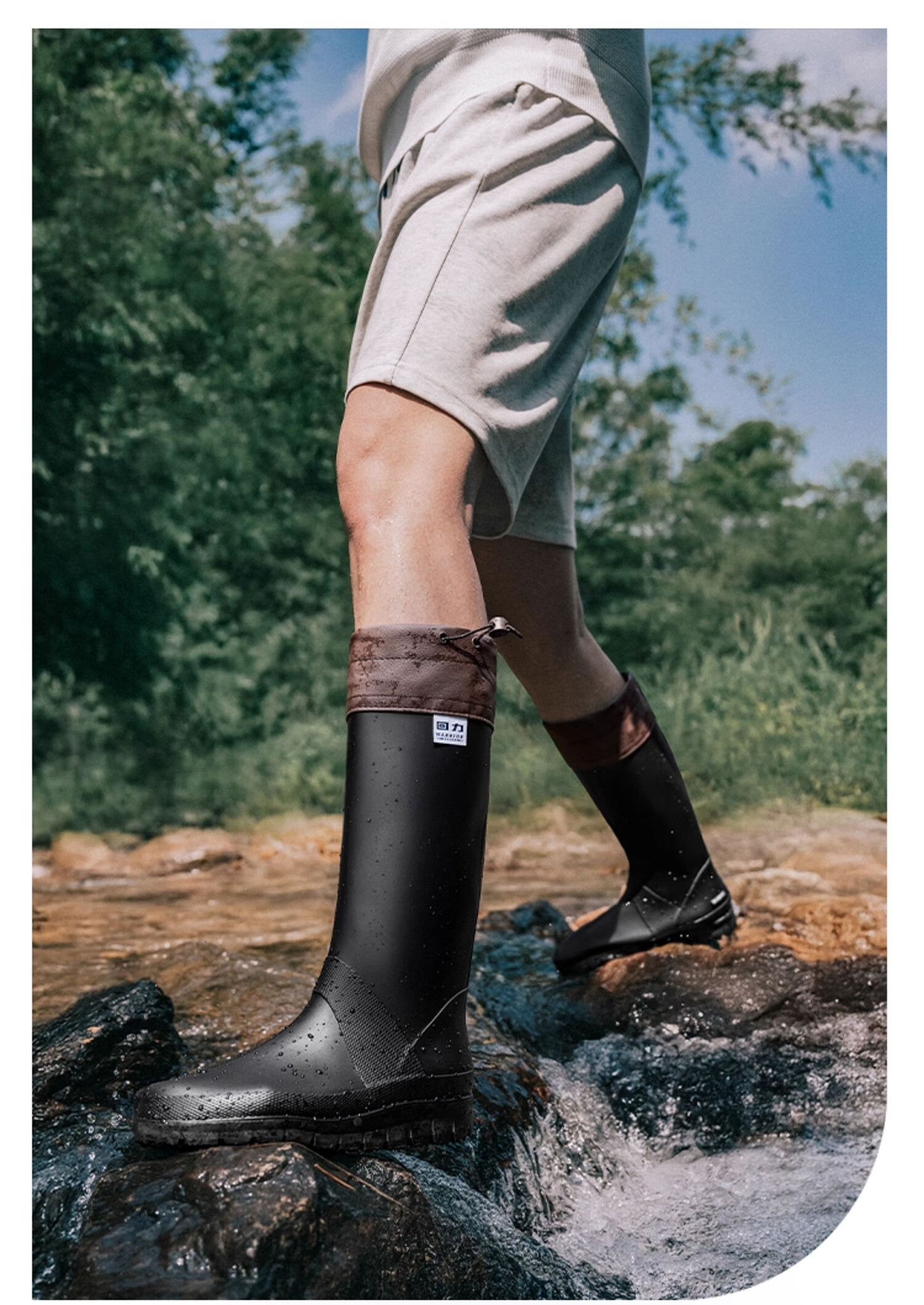 Warrior Unisex Outdoor Foldable Waterproof Rain Shoes Rubber Non-slip High Tube Rain Boots Camping Creek Shoes Brown Size 39 12
