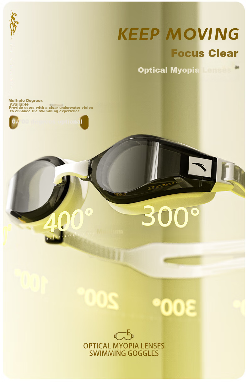 ANTA Water Lens Small Frame Swimming Goggles, Waterproof Anti-Fog High-Definition Myopia Swimming Glasses for Adults, Dark Night Black Myopia 200 5