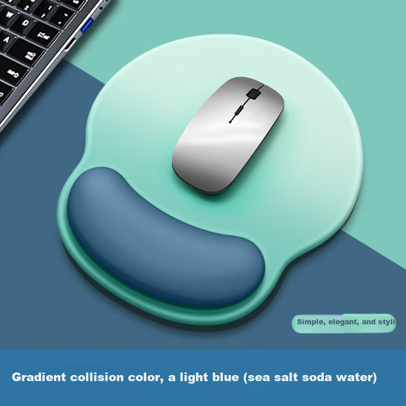 Jiasu [Gradient Color] Ergonomic Wrist Rest Silicone Mouse Pad Office Dopamine Gaming Computer Hand And Wrist Protector Thickened [Sea Salt Soda Water - Light Blue] Wrist Rest Pad