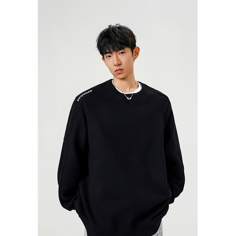 Dingfengbaoluo American Style Crew Neck Sweatshirt Men Autumn Patchwork Casual Loose Fit Long Sleeve Top QWE37 Black XL