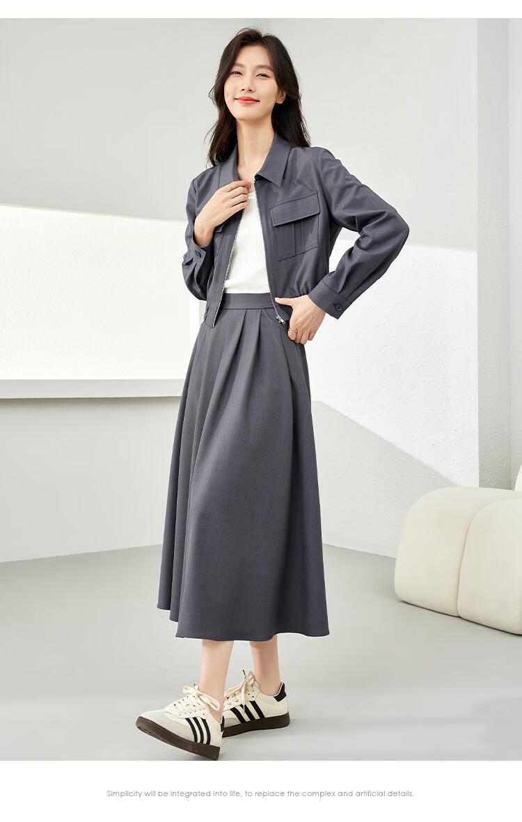Vimly Women's Stylish Two-Piece Dress Set Spring New Elegant High-Quality Top Gray M 14
