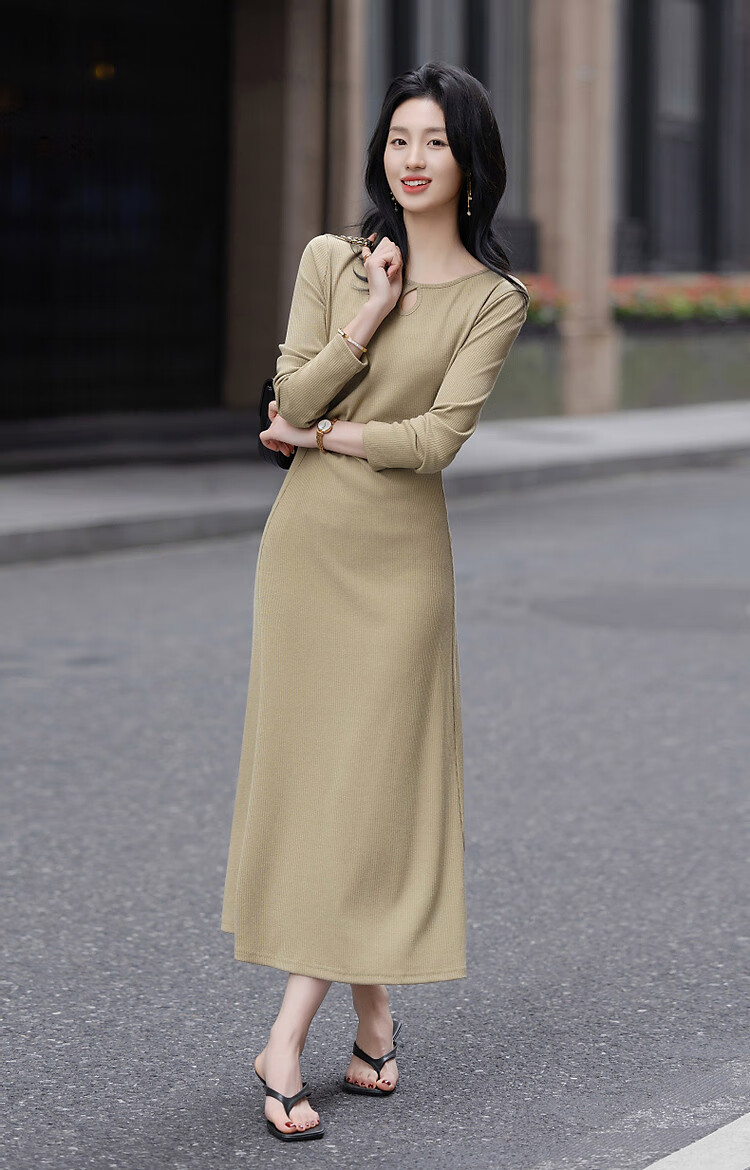 Demana [Outline Paper Doll] Spring Autumn Korean Style Sexy Hollow Ribbed Knit Long Dress for Women 5