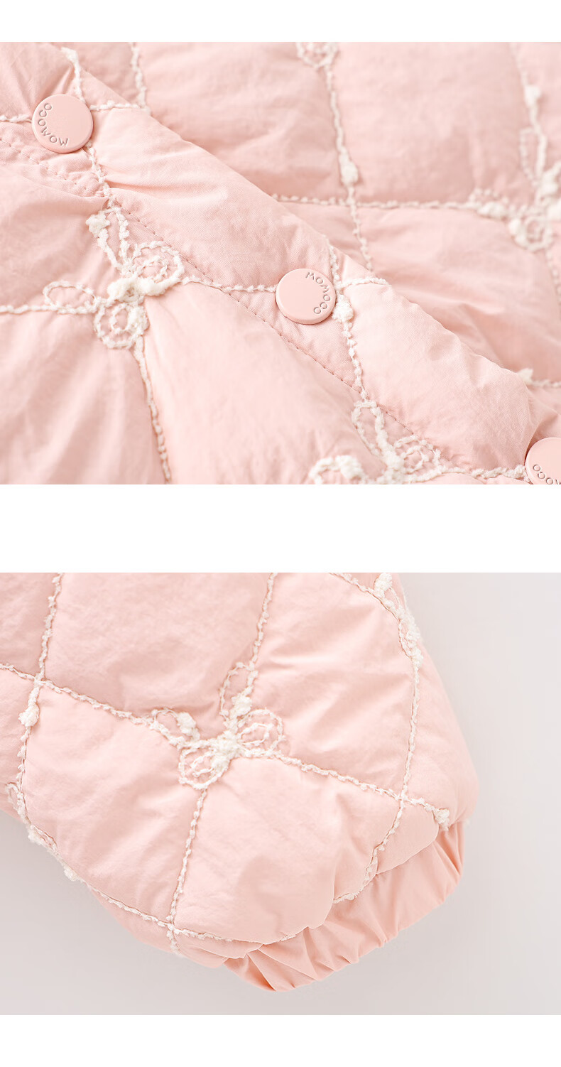 MOMOCO Girls' Outerwear 2025 Autumn Winter Stylish Lapel Quilted Jacket Pink 130 2