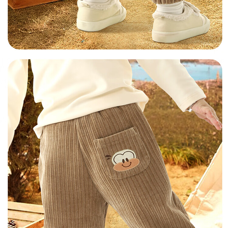 BOBDOG Kids Pants Autumn Winter Thin Fleece Lined Casual Boys Long Pants Versatile Outerwear Sweatpants for Older Children 16