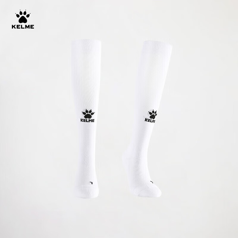 KELME Over-the-Knee Long Football Socks Lycra Antibacterial Odor-Resistant Professional Competition Elite Non-Slip Terry Bottom Socks White M