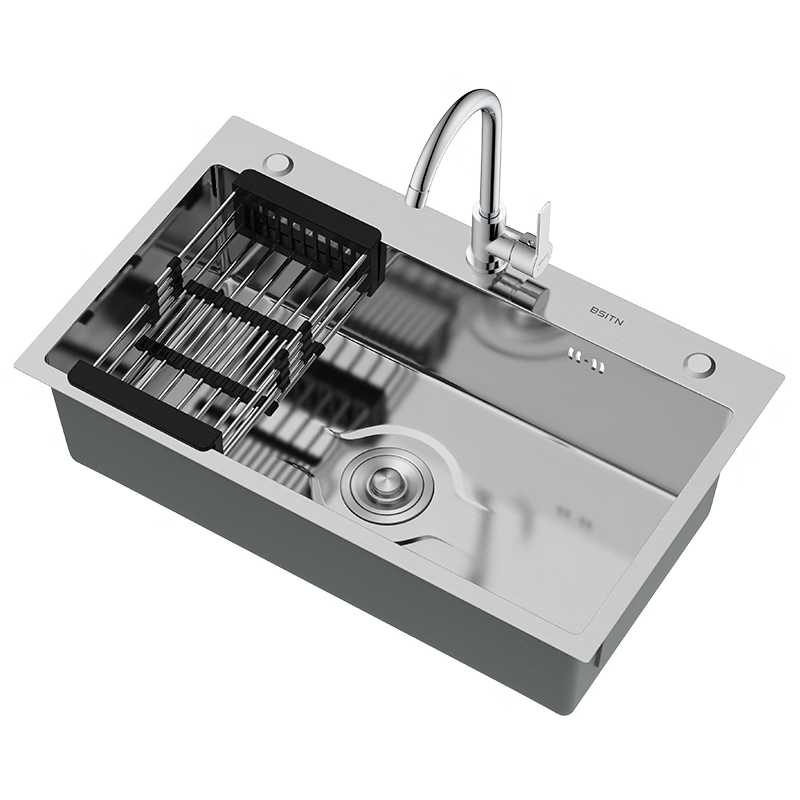 BSITN Kitchen Single Bowl Sink Integrated Thickened Stainless Steel Handcrafted Dishwashing and Vegetable Washing Basin BS008