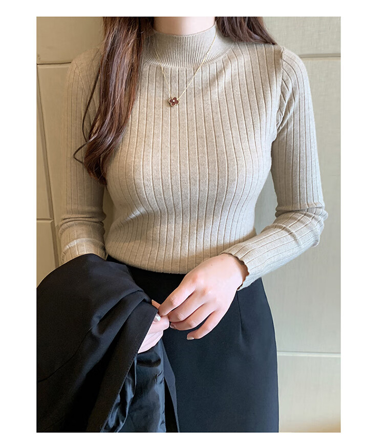 GRACEWELL Women's Knit Sweater Autumn Winter Elegant Half Turtleneck 2025 New Slim Fit Basic T-Shirt Top 3