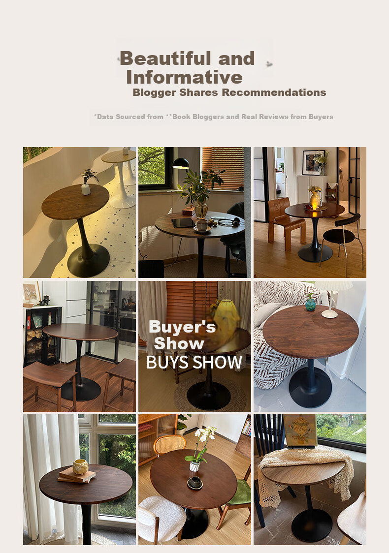 XIAOJIANGCAI Round Dining Table for Home, Small Apartment Restaurant Table, Balcony High-End Table, Tulip Negotiation Table, Walnut, 70*73 4