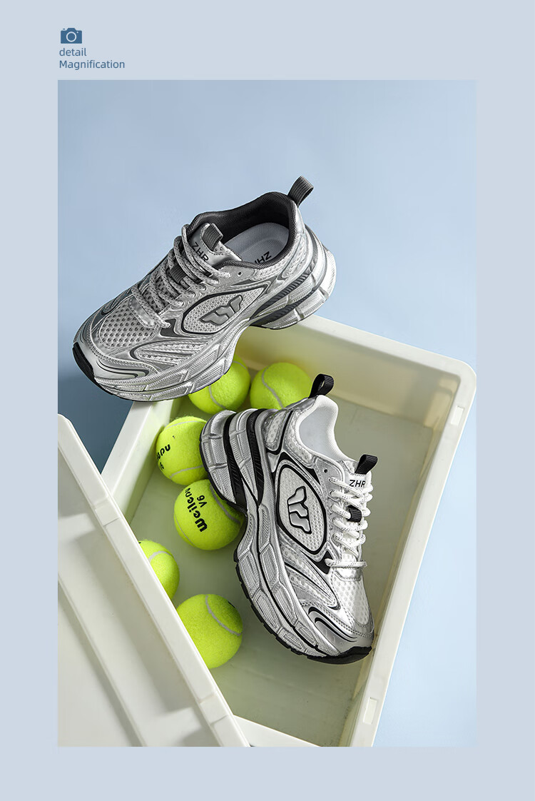 ZHR Celebrity-Style Chunky Dad Sneakers for Women, Lightweight Height-Increasing Women's Shoes, Sports Casual Shoes for Couples AS16 Silver Size 43 26