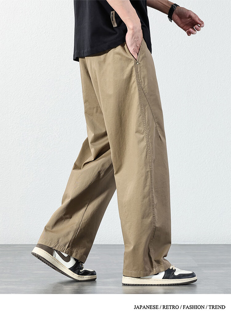 JEEP Casual Pants for Men, Spring And Summer Straight-Leg Loose Pure Cotton Cargo Pants, Trendy Men's Trousers, Khaki Color, Size 34 8