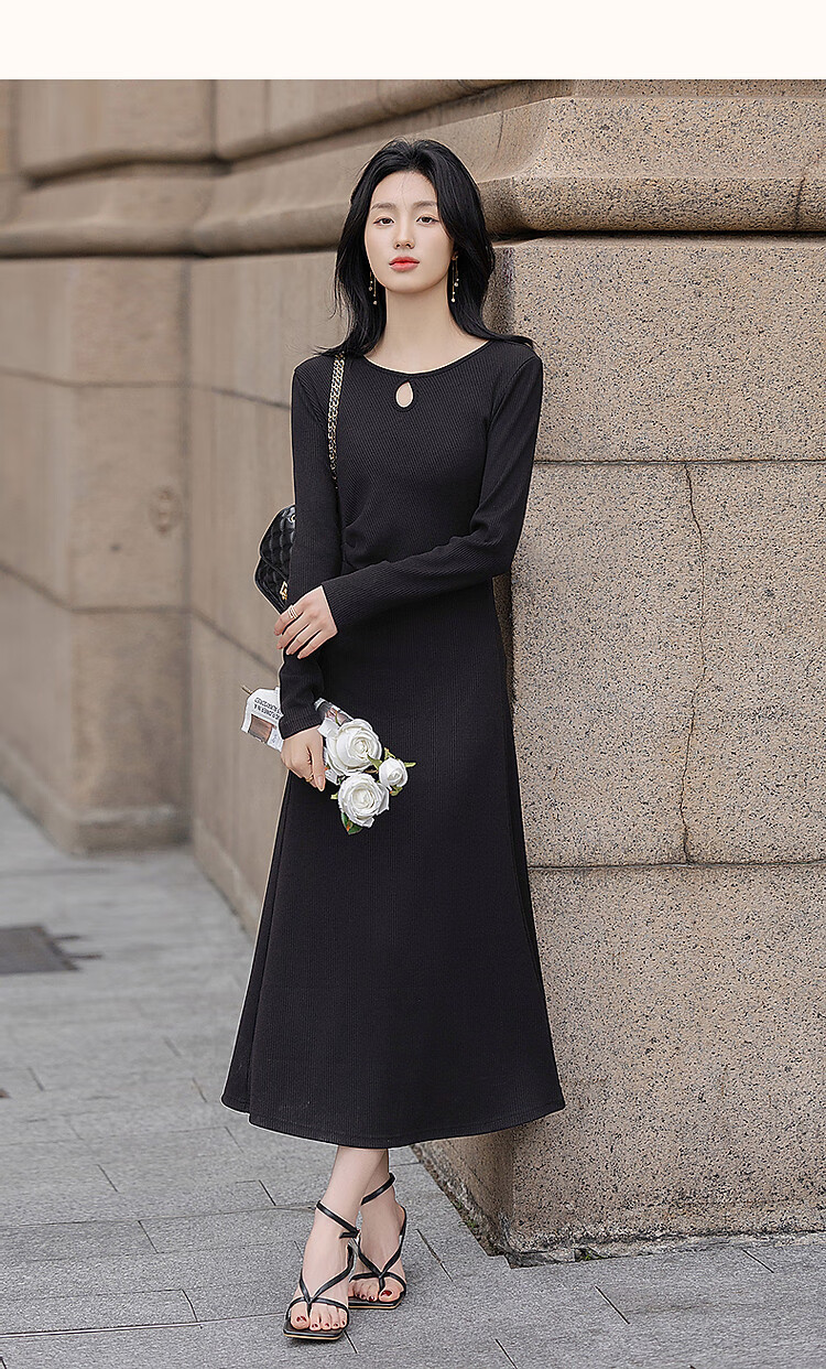 Demana [Outline Paper Doll] Spring Autumn Korean Style Sexy Hollow Ribbed Knit Long Dress for Women 12