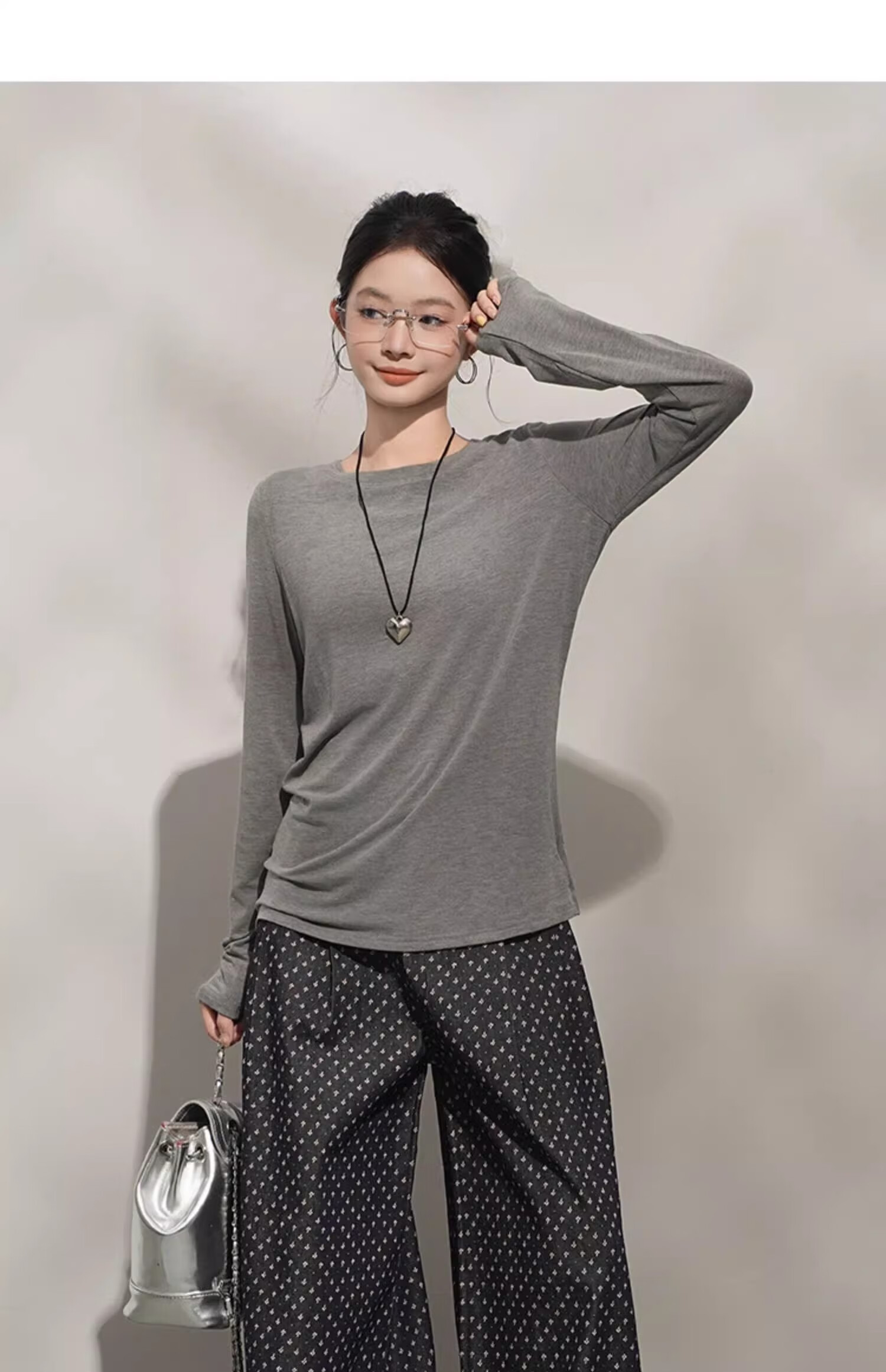 Woodpecker Cashmere Soft Long Sleeve T-Shirt Women Autumn New Thin Loose Round Neck Base Shirt Purple XL 12