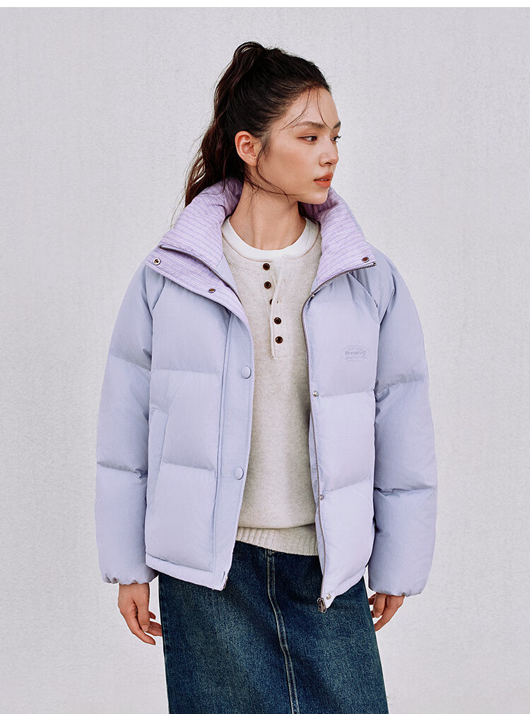 Semir Women's Textured Stripe College Style Down Jacket 2025 Winter Stand Collar Loose Raglan Sleeve Puffer Coat 109725113020 1