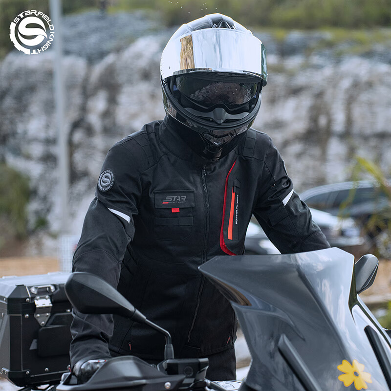 STAR FIELD KNIGHT Motorcycle Riding Jacket, Summer And All-Season Warm Fleece-Lined, Outdoor Motorbike Travel Gear, Black, Size 3XL