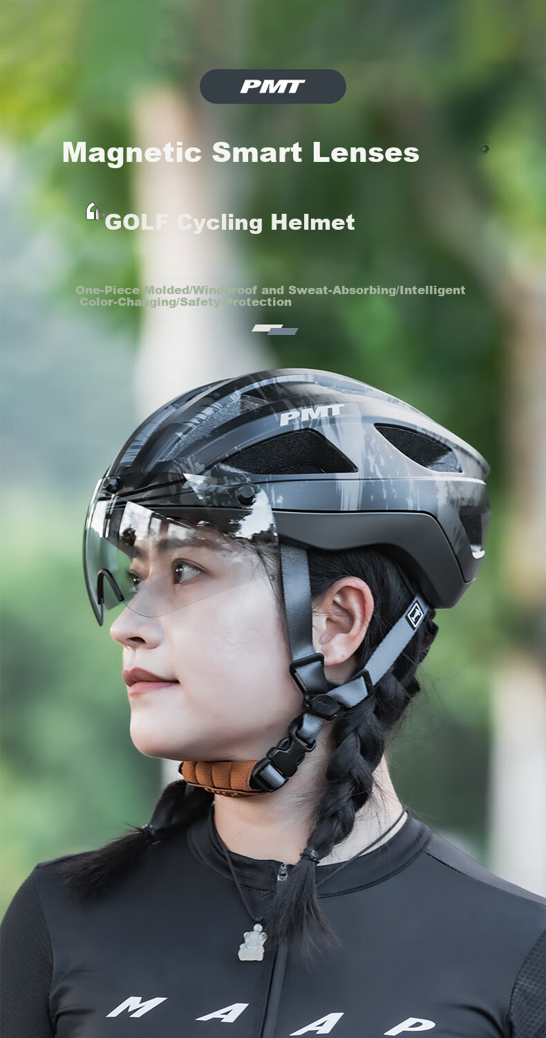 PMT Cycling Helmet for Men And Women, Mountain Bike Road Bike Magnetic Wind Goggles Helmet GOLF White M 1