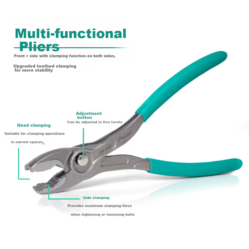 Pro'sKit 8-Inch Adjustable Multi-Function Carp Pliers, Pipe Wrench for Home Plumbing Repair, Carp Mouth Pliers PN-808