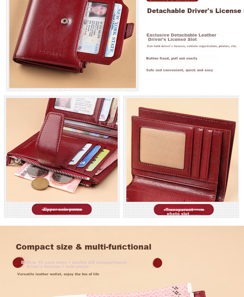 C.BANNER Leather Women's Wallet, Short Card Holder, Two-In Design, Stylish Purse, Birthday Gift for Girlfriend on May 20 3