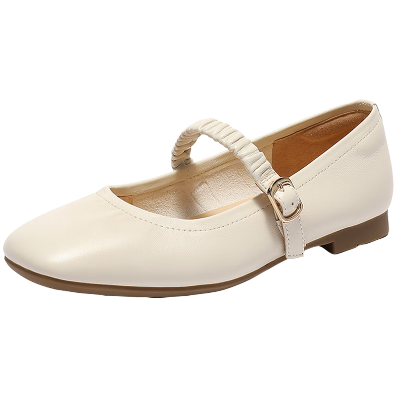 SENDA Mary Jane Shoes Women 2025 Autumn New Lambskin Flat Shoes XPA01CQ5 Off-White 37