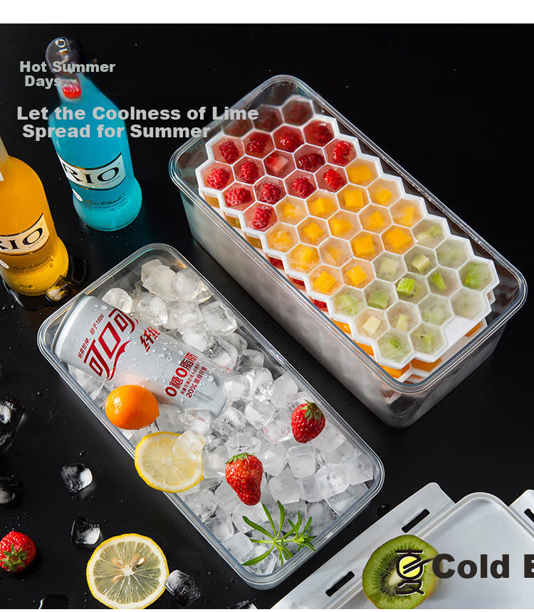 Quanshi Silicone Soft-Bottom Honeycomb Ice Tray, Ice Cube Mold with Lid, DIY 2-Layer 94 Grid 1.7L, Snap-On Lid with Ice Scoop 3