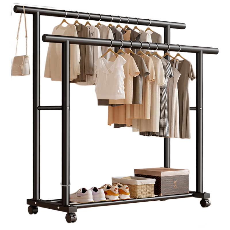 Shunyou Double Rod Floor Standing Coat Rack Indoor Mobile Clothes Hanger Storage Drying Rack Dormitory Clothes Drying Rack SY-1211