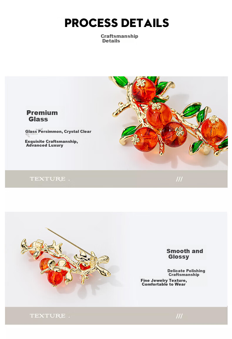 Qlady Wishing You Good Luck Persimmon Brooch, High-End Women's Light Luxury Elegant Corsage Pin, Suit Accessory, Mid-Autumn Festival And Birthday Gift 6