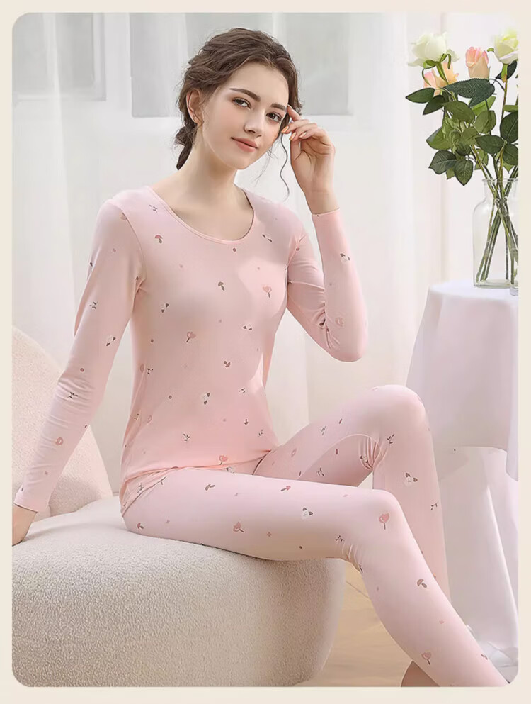 LangSha Youth Cotton Thermal Underwear Set for Girls 10A Antibacterial Thin Warm Cotton Top and Bottom Pajamas Student Teenager 17