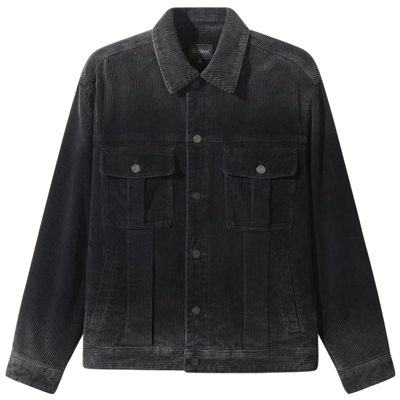 CABBEEN Black Corduroy Denim Jacket Men Gradient Washed Corduroy Denim Winter Coat