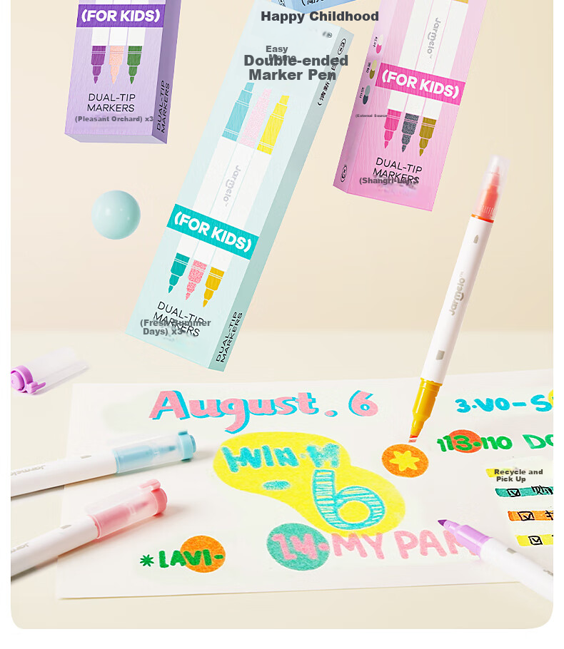 Merrytimes Childhood Visible Window Fluorescent Highlighters for Kids, Primary and Middle School Students, Dual-Ended Colorful Quick-Dry Non-Bleed Eye-Friendly Non-Toxic Stationery, 6-Pack 2