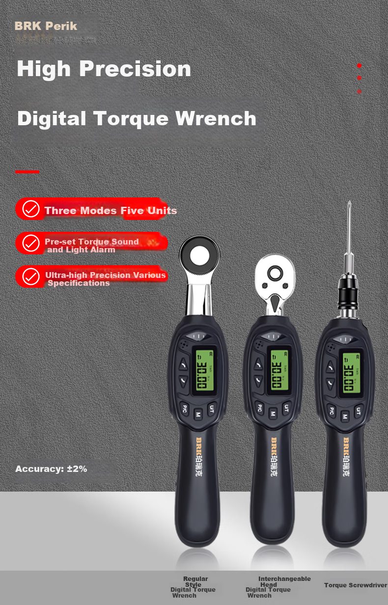 Poruike BQA2-12BN Digital Torque Wrench, High-Precision Electronic Torque Wrench, Ratchet Head, Preset Torque Wrench 1