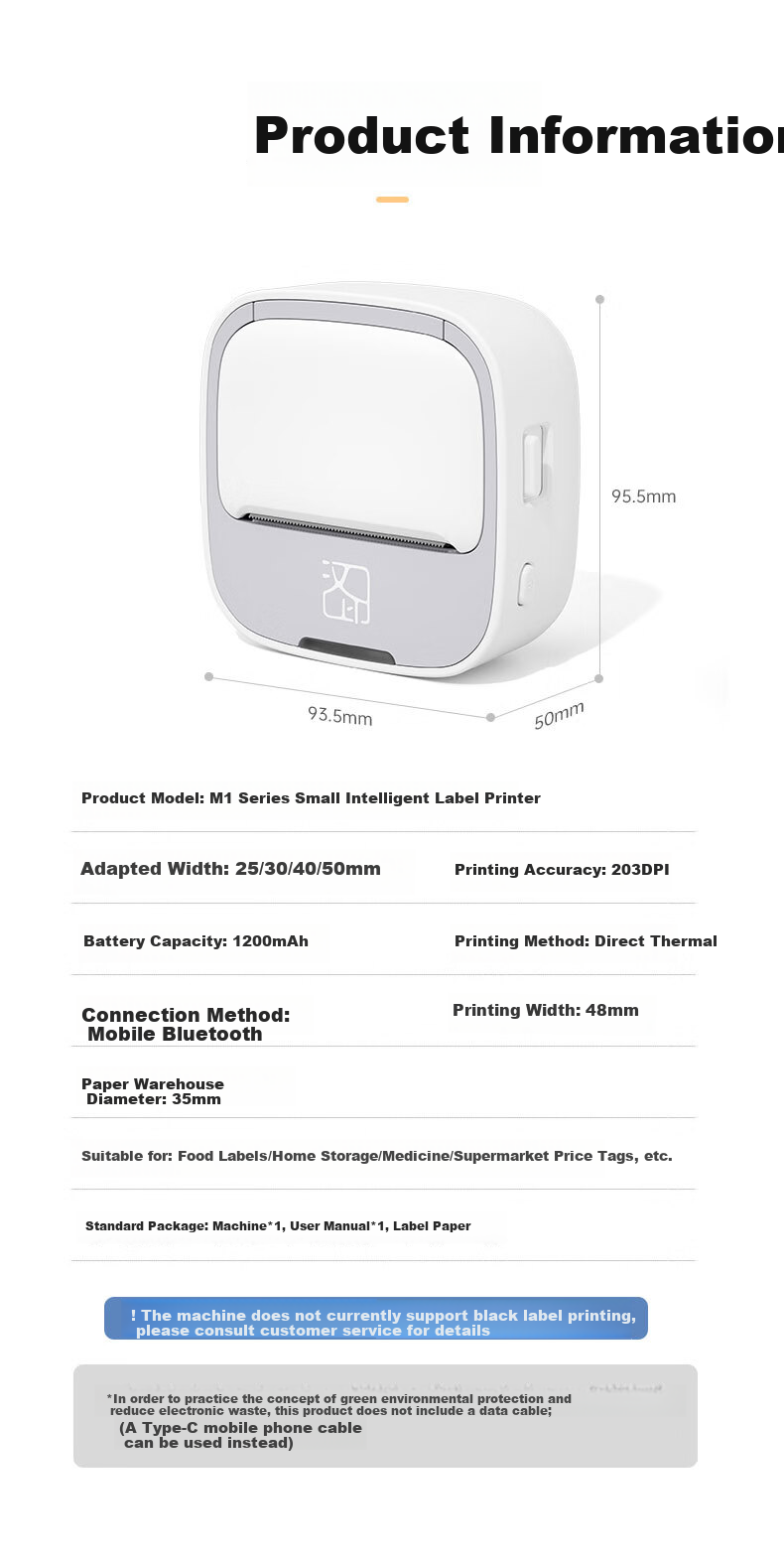 HPRT M1 Smart Bluetooth Label Printer, Handheld Portable Thermal Adhesive Sticker Machine, Waterproof Home And Commercial Use Clothing/Food Retail/Name Tag Price Label Maker 10