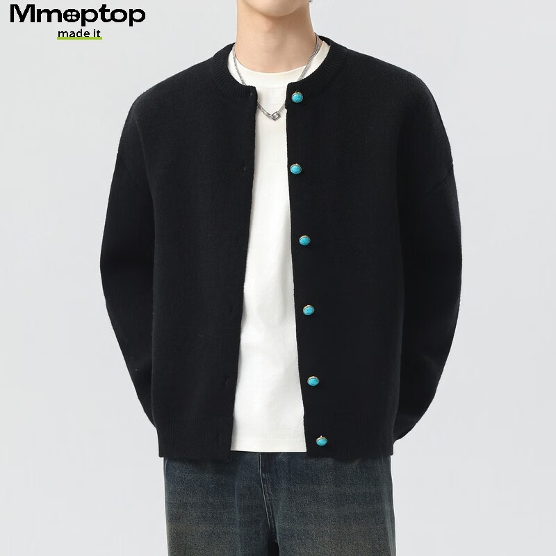 MMOPTOP Japanese Style Premium Warm Knit Sweater Autumn Winter Men's Cardigan Jacket MMY01 Black L