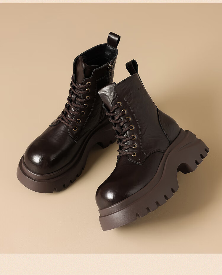 ZHR Women's Martin Boots Small Size Thick Sole Retro Ankle Boots Height Increasing Casual Women's Boots JF356A Black 37 9