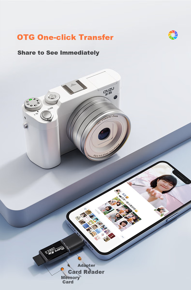 CAIZU C8 Dual Rear And Front Camera 6400W Pixel Entry-Level Mirrorless Camera for Students, Vlog Digital Camera, 4K Video Alternative to CCD Card Camera, Birthday Gift Present 10